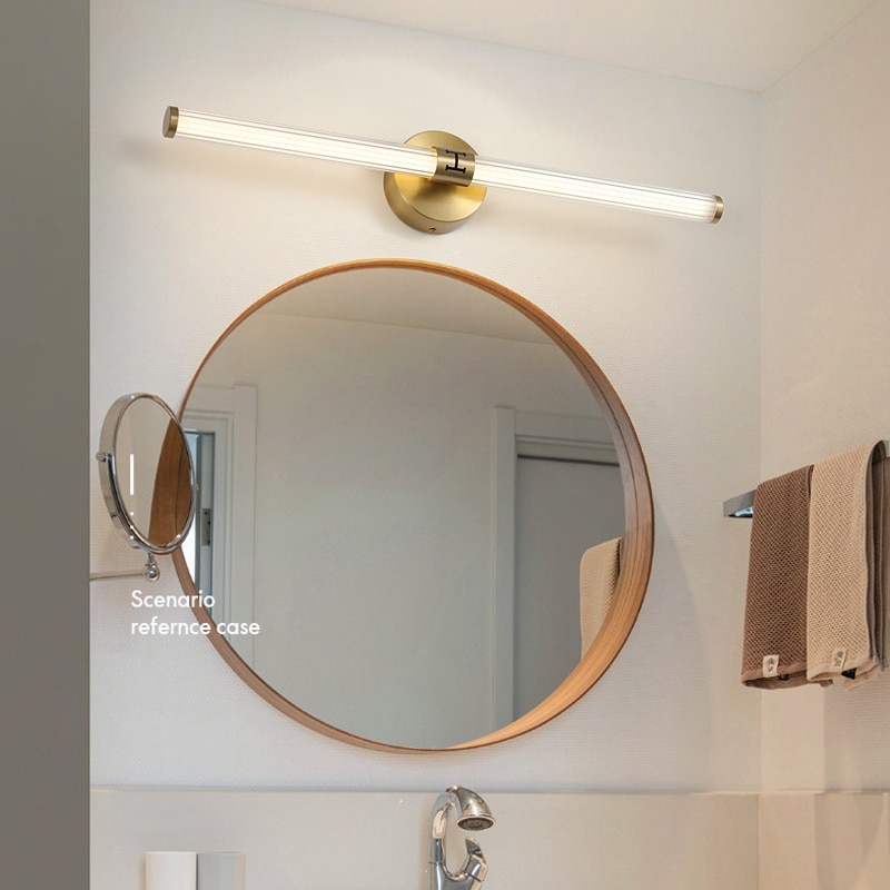 현대 구리 미러 헤드 라이트 골드 라이트 럭셔리 간단한 아크릴 벽 욕실 화장실 허영 LED 캐비닛 램프